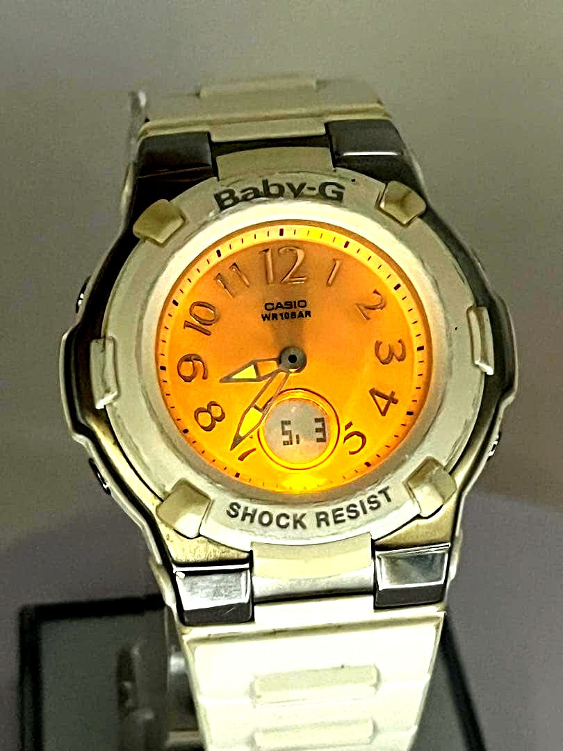 Casio Baby-G BGA-1100 white analog-digital solar radio signal wristwatch with shock resistant design