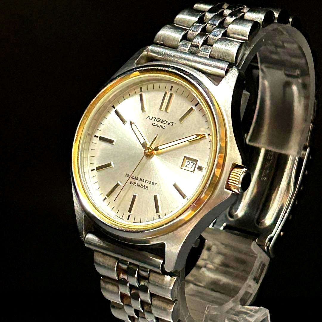 Casio Argent ARG-113 quartz watch with silver dial and metal band, 1.38 inch case, Japan import