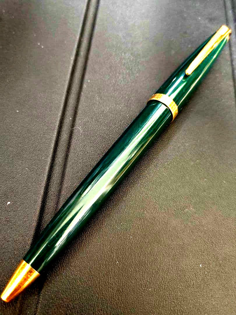 Cross ballpoint pen in green and gold with twist mechanism and engraved personalization