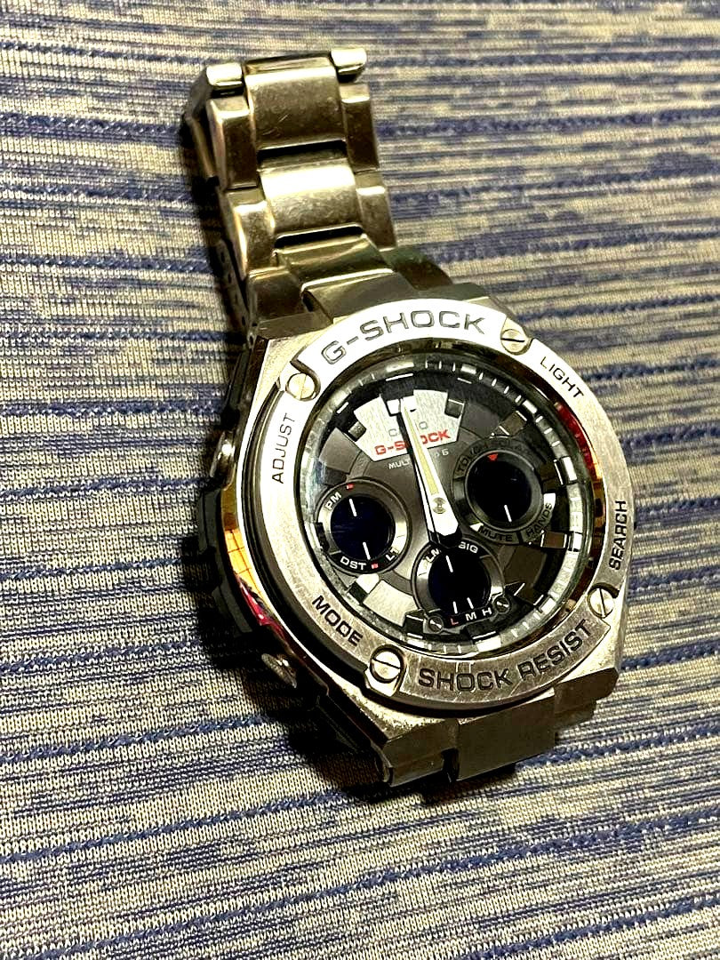 Casio G-Shock G-Steel GST-W110D-1AJF silver solar radio watch with stainless steel band