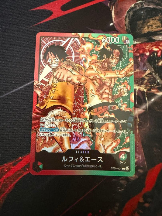 One Piece Monkey D. Luffy & Ace Leader Card ST30-001 from Start Deck EX in protective sleeve