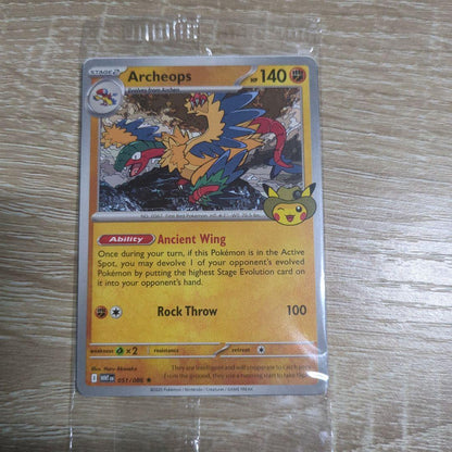 Unopened English Pokémon Fossil Museum Archeops promo card with special Pikachu stamp from Chicago Field Museum