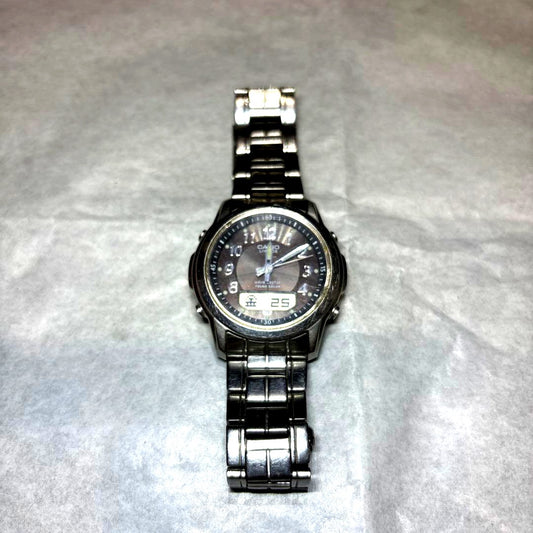 Casio Lineage LCW-100 Tough Solar watch with digital and analog display and silver stainless steel band