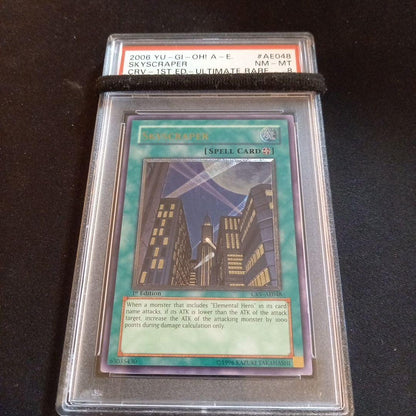Yugioh Skyscraper Old Asia Relief Card graded PSA 8 showing front with detailed relief design
