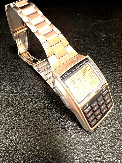 Casio Data Bank DBC-32D-AES digital watch with calculator and silver stainless steel band