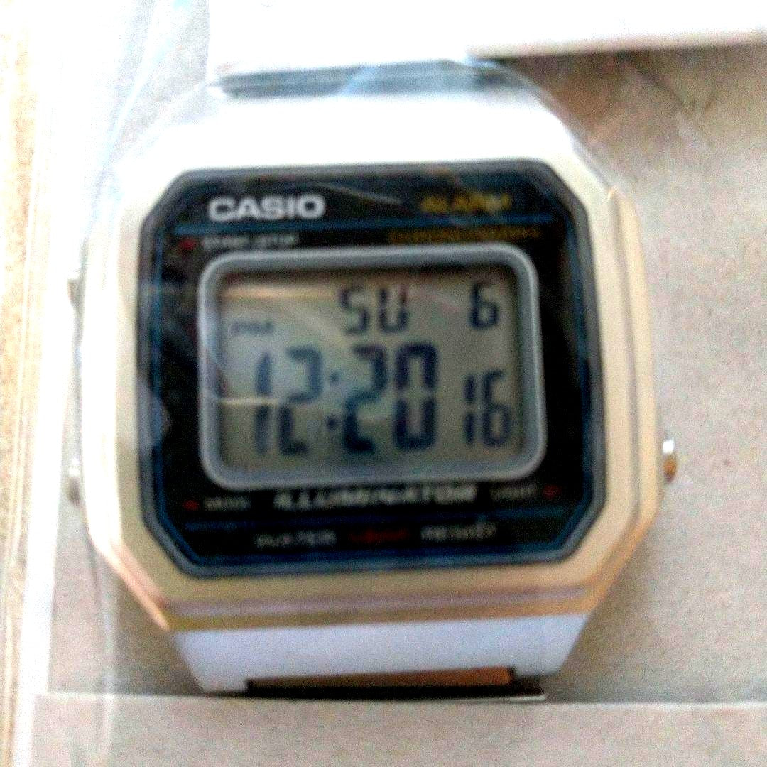 Casio B650WD-1A digital watch with resin case and stainless steel band showing digital display