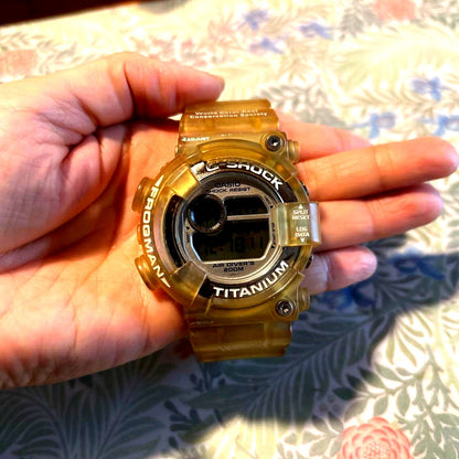 Casio G-Shock Frogman digital watch in clear color with titanium material and logo on the back