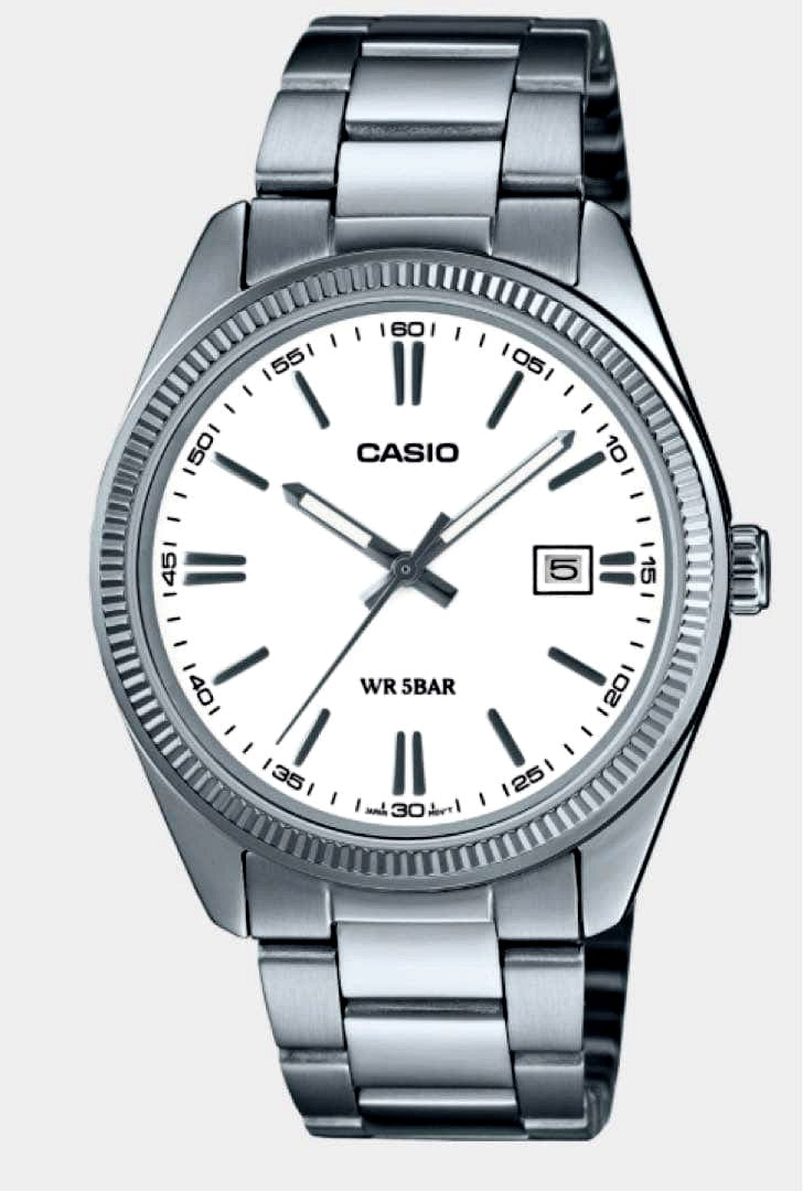Casio MTP-1302D-7A1JF authentic Japan import watch with stainless steel band and white dial