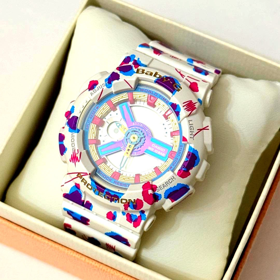 Casio Baby-G BA-110FL-7A watch with white resin band and shock resistant design Japan import