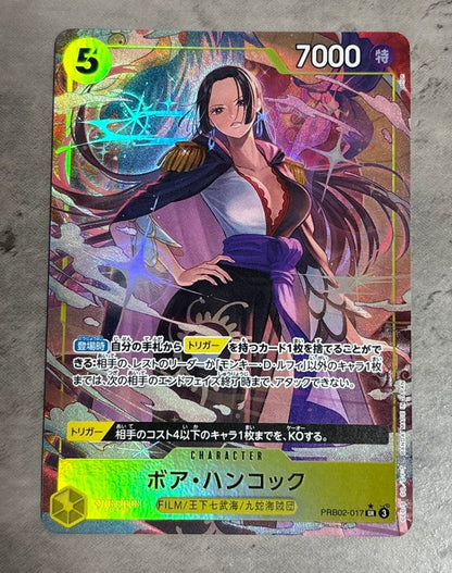 One Piece Boa Hancock PRB02-017 SR Parallel collectible card from Japanese set PRB02 featuring Boa Hancock