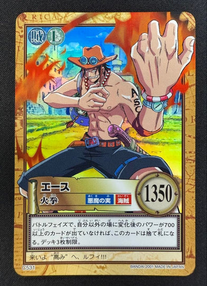 One Piece Ace Hyper Battle Carddass card C531 by Bandai from 2001 Japan import featuring Portgas D. Ace