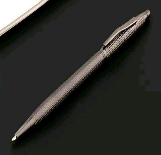 Girosh style gunmetal black chrome twist ballpoint pen with wave-pattern lattice design