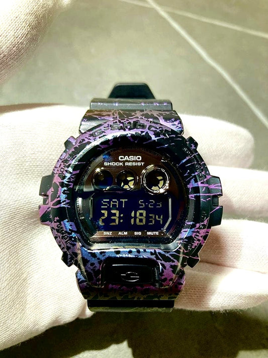 Casio G-Shock GD-X6900PM-1JF Purple Marble unisex wristwatch showing dial and band
