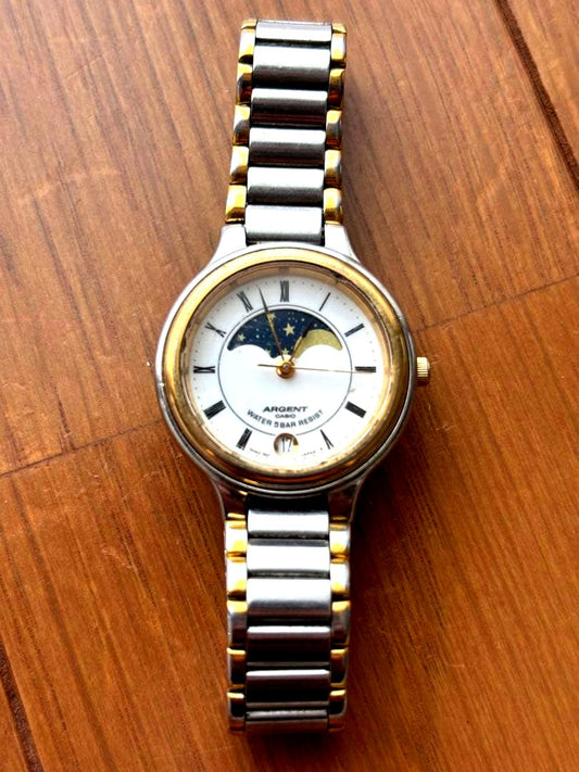 Casio Moonphase Quartz watch with silver belt body only no battery Japan import