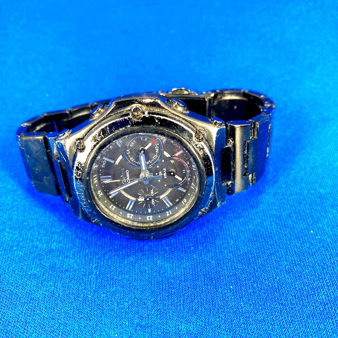 Casio Baby-G MSG-5000 women's solar watch with black round dial and stainless steel band