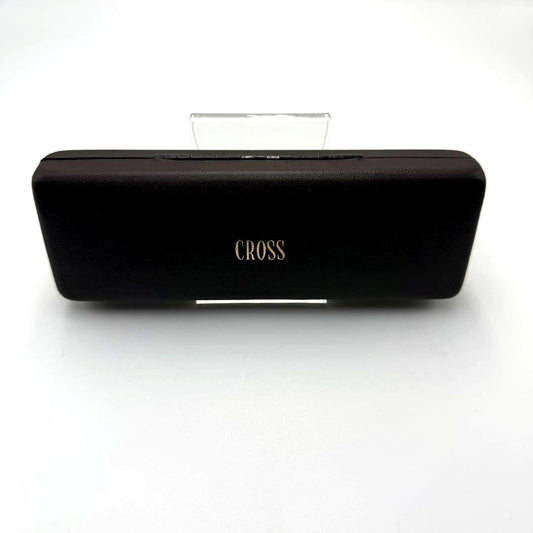 Brown CROSS pen case empty box with gold logo, measuring approximately 6.5 inches by 2.2 inches