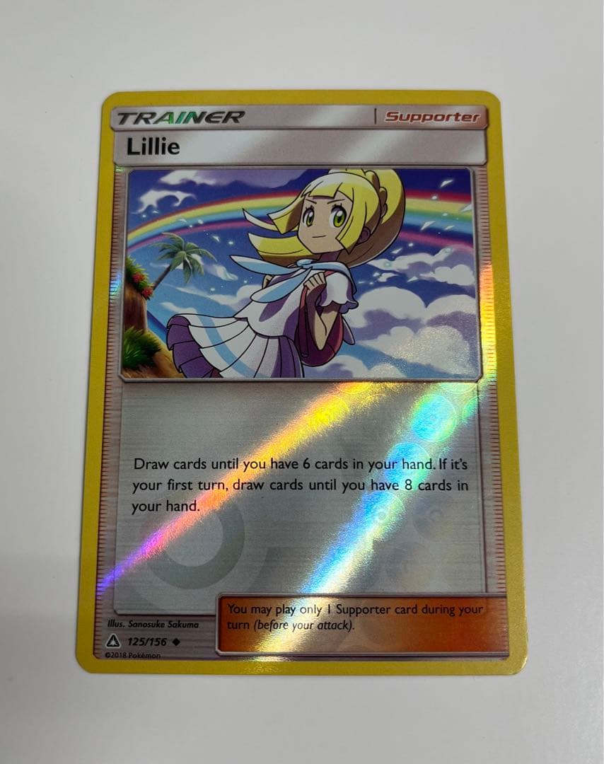 Lillie Series Pocket Monsters English Reverse Holo Mirror Card showing Lillie character with shiny holographic surface
