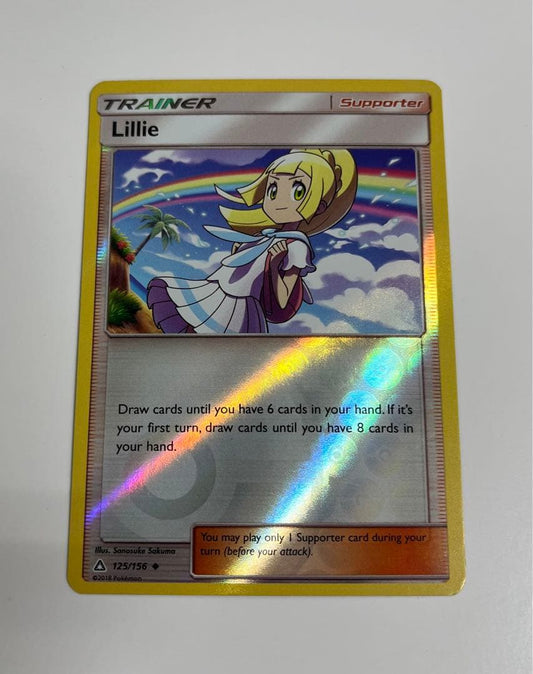 Lillie Series Pocket Monsters English Reverse Holo Mirror Card showing Lillie character with shiny holographic surface