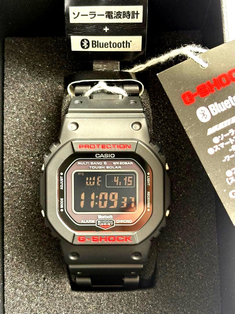 Casio G-Shock Bluetooth GW-B5600HR-1JF men's digital watch with black and red accents, unused with tags