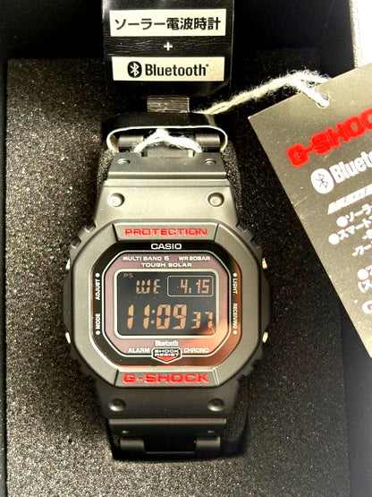 Casio G-Shock Bluetooth GW-B5600HR-1JF men's digital watch with black and red accents, unused with tags
