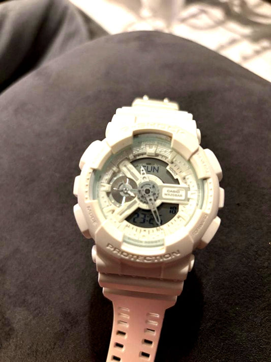 G-Shock G-A110MW-7A white analog-digital watch with resin strap and shock-resistant design