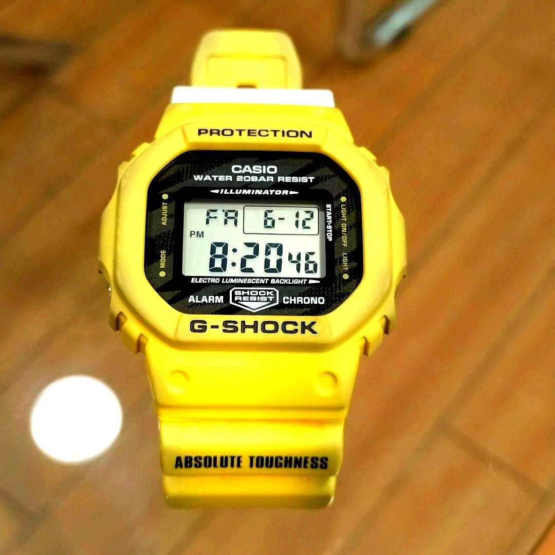 Casio G-Shock DW-5600TGA Lightning Yellow watch with yellow and white lightning bolt design