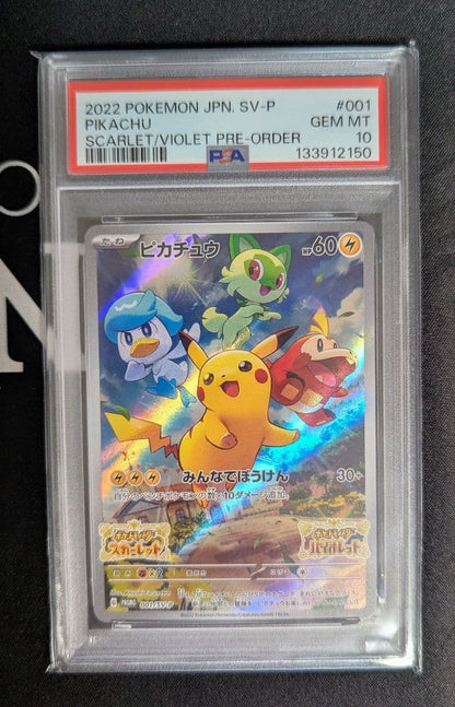 Bandai PSA10 Pikachu Scarlet Violet promotional collectible card with legendary trio artwork Japan import