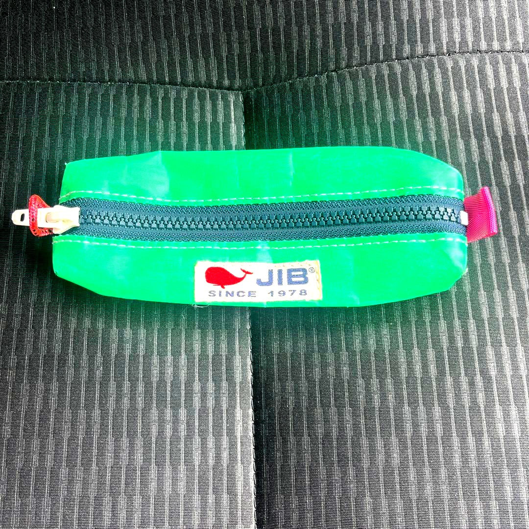 JIB green sailcloth material pen case with zipper closure, bright green color