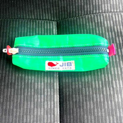 JIB green sailcloth material pen case with zipper closure, bright green color