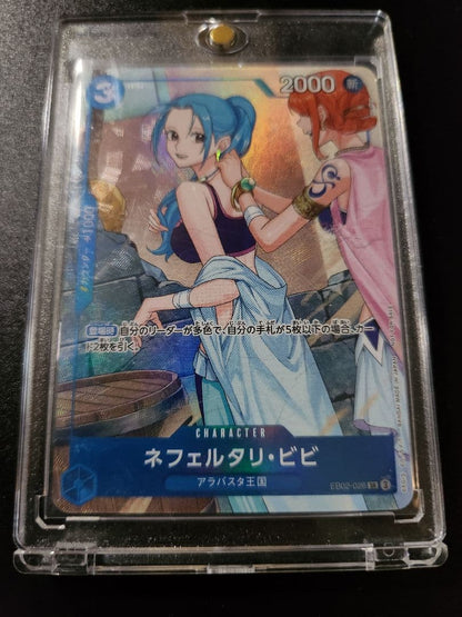 One Piece Nefertari Vivi EB02-026 collectible card in protective sleeve