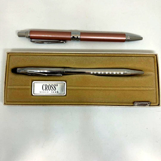 Cross pen set of 2 including retractable blue ink and click black ink ballpoint pens showing signs of use