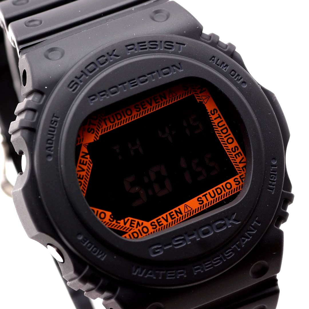 Casio G-Shock Studio Seven limited edition men's digital watch with black resin case and orange accents