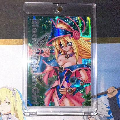 Yugioh Dungeon Dice Monsters Dark Magician Girl card green background secret rare silver text in magnetic loader