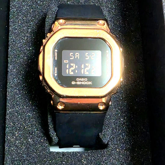 Casio G-Shock GM-S5600PG digital shock-resistant watch in black with pink gold accents