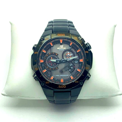 Casio Edifice BLX-1000 Black Edition watch with 44mm case and 17cm belt, showing normal use scratches