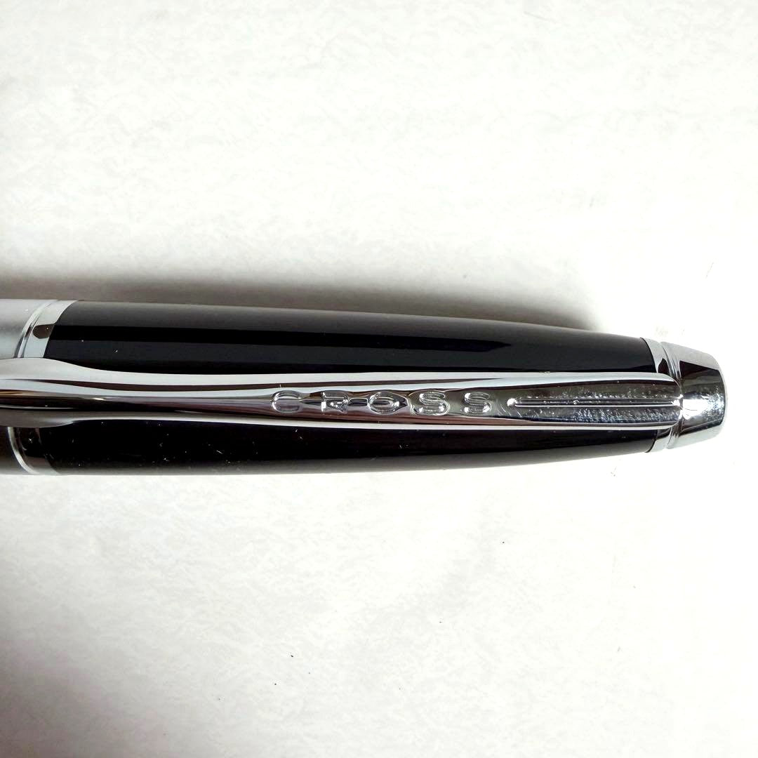 CROSS black ballpoint pen with chrome trim and dedicated case, Japan import, new and unused