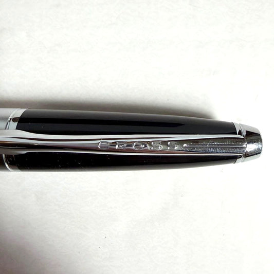 CROSS black ballpoint pen with chrome trim and dedicated case, Japan import, new and unused