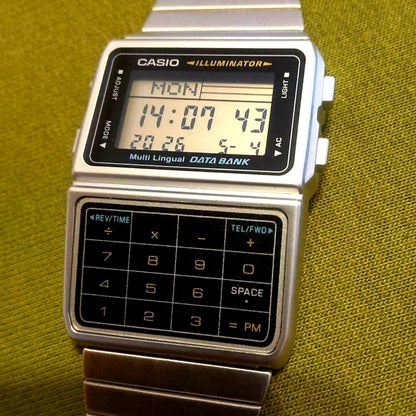 Casio Data Bank DBC 611 digital watch in silver with stainless steel band and digital display