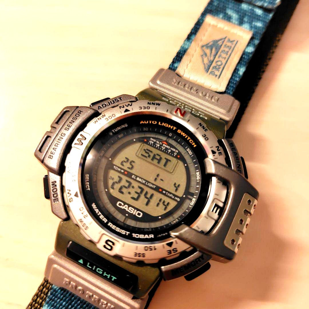 Casio ProTrek PRT-40 Light Digital Watch showing digital display and compass features