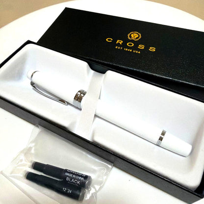 Cross White Ink Pen with Silver Accents and Black Ink Cartridges