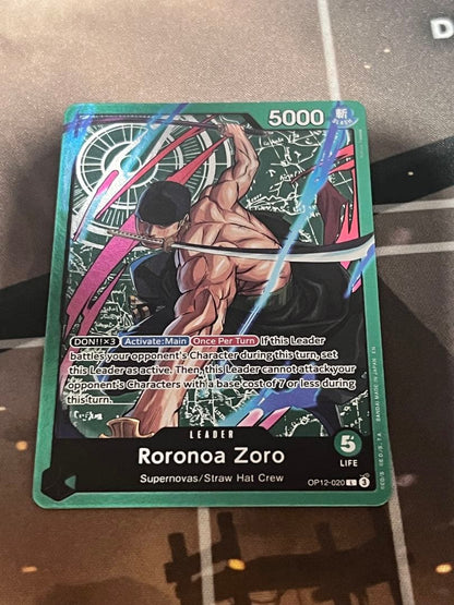 Bandai One Piece Card Game Roronoa Zoro OP12-020 Leader Card with Slash attribute and 5000 power
