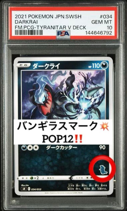 Saito Naoki PSA10 Mega Darkrai and Rayquaza Mark 034 Japanese trading cards set displayed