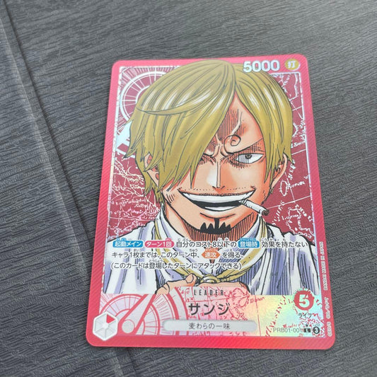 One Piece Card Sanji Leader Parallel Premium Booster Set single red card in protective sleeve