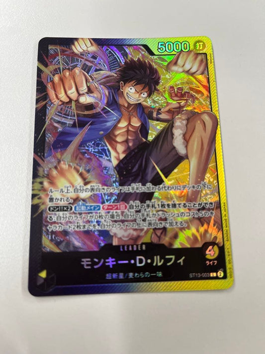Bandai One Piece Monkey D. Luffy ST13-003 trading card in good condition, sleeved