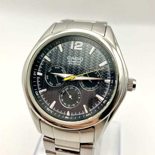 Casio Argento WR Black Watch for Men with silver case and black dial model ARGENT WR