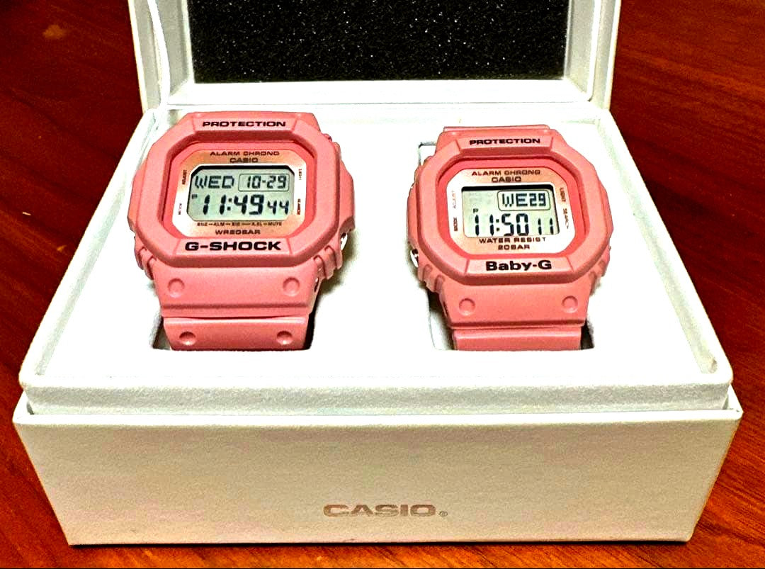 Casio G Shock and Baby-G 2018 Christmas Limited Pair Watches LOV-18B-4 with resin bands and engraved gold IP back case