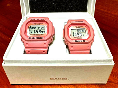 Casio G Shock and Baby-G 2018 Christmas Limited Pair Watches LOV-18B-4 with resin bands and engraved gold IP back case