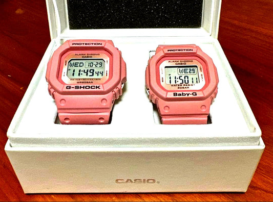 Casio G Shock and Baby-G 2018 Christmas Limited Pair Watches LOV-18B-4 with resin bands and engraved gold IP back case