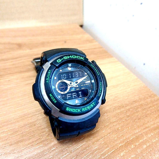 Casio G-Shock G-300 watch with black dial and black band showing front view