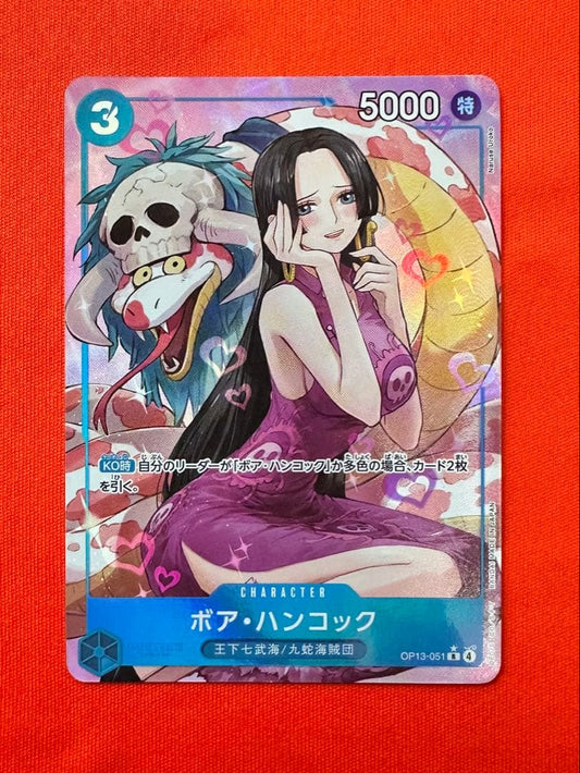 One Piece Card Game Boa Hancock character card OP13-051 with special attribute and Baroque Works faction